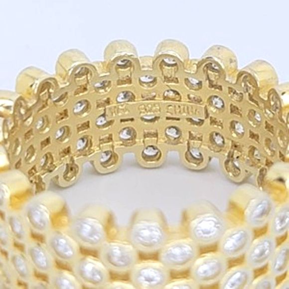 18K Yellow Gold Plated 925 ss 4.60cttw Diamond Simulant Eternity Ring Size 9 1/2 - Picture 7 of 10